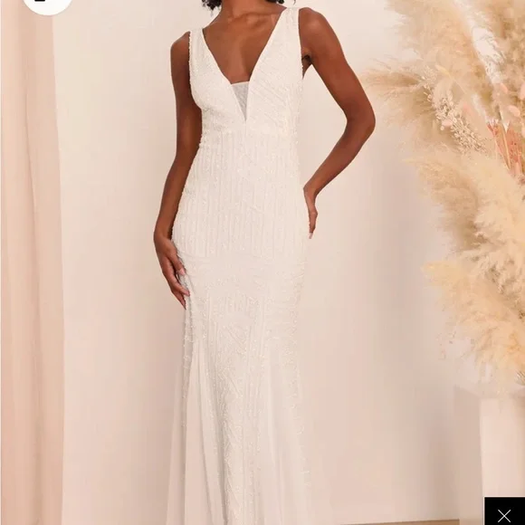 Lulus | Dresses | Dreaming Of Eternity White Beaded Mermaid Maxi Dress |  Poshmark